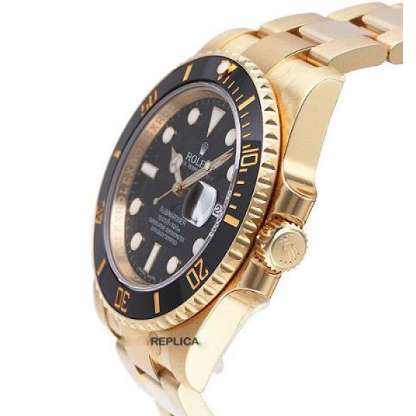 Rolex Submariner 18k Gold Black Dial Ceramic Bezel Swiss Replica Watch