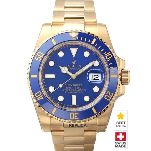 Rolex Submariner 18k Gold Blue dial Ceramic Bezel Swiss Replica Watch