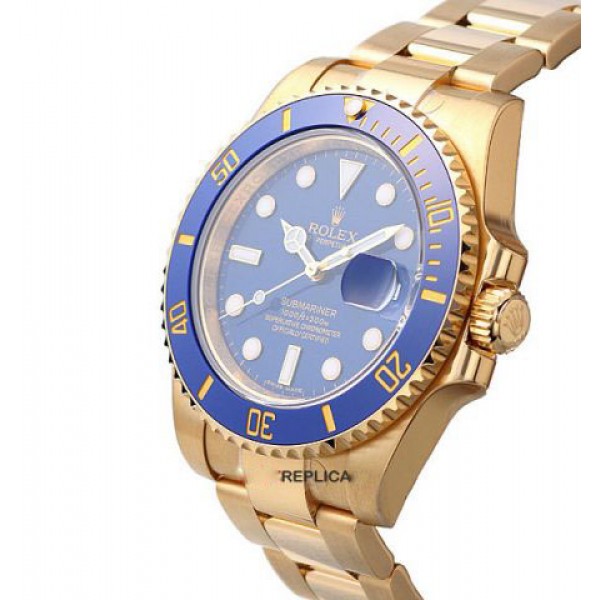 Rolex Submariner 18k Gold Blue dial Ceramic Bezel Swiss Replica Watch