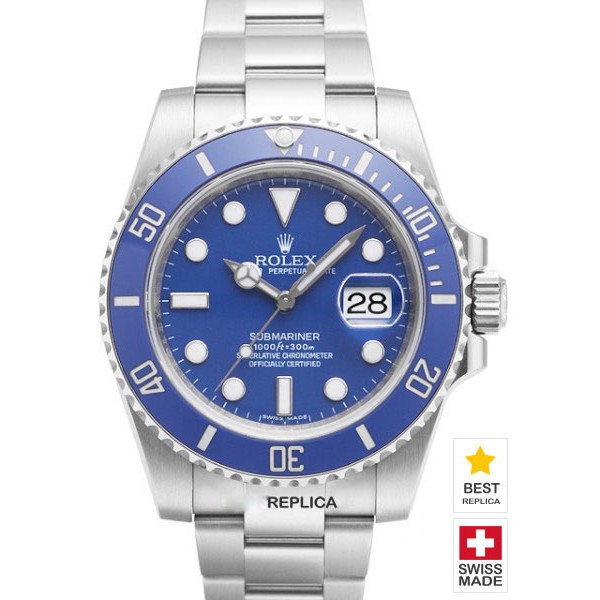 Rolex Submariner 18k White Gold Blue Dial Ceramic Bezel Swiss Replica Watch