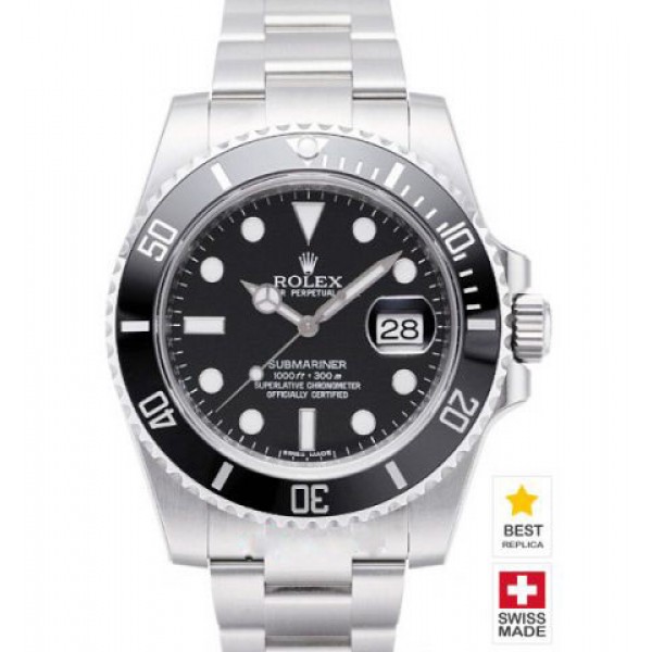 Rolex Submariner Date SS Black Ceramic Bezel Swiss Replica Watch