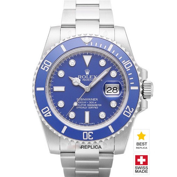 Rolex Submariner SS Blue Ceramic Bezel Diamond Markers Swiss Replica Watch